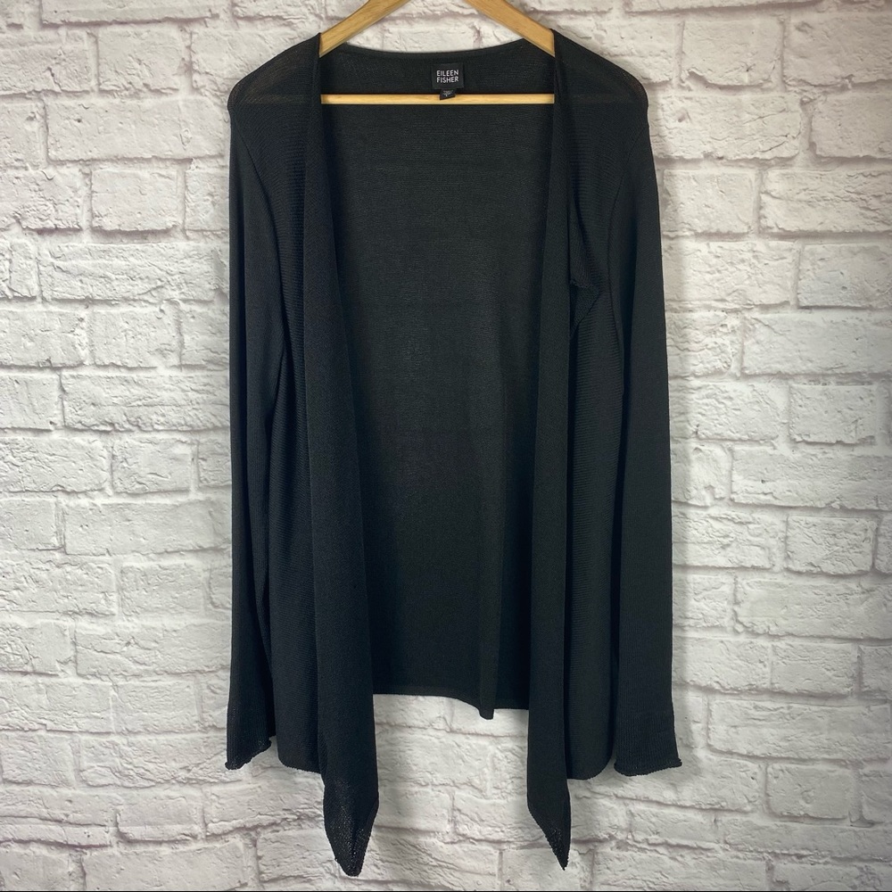 Eileen Fisher Black Drape Open Front Cardigan sz L